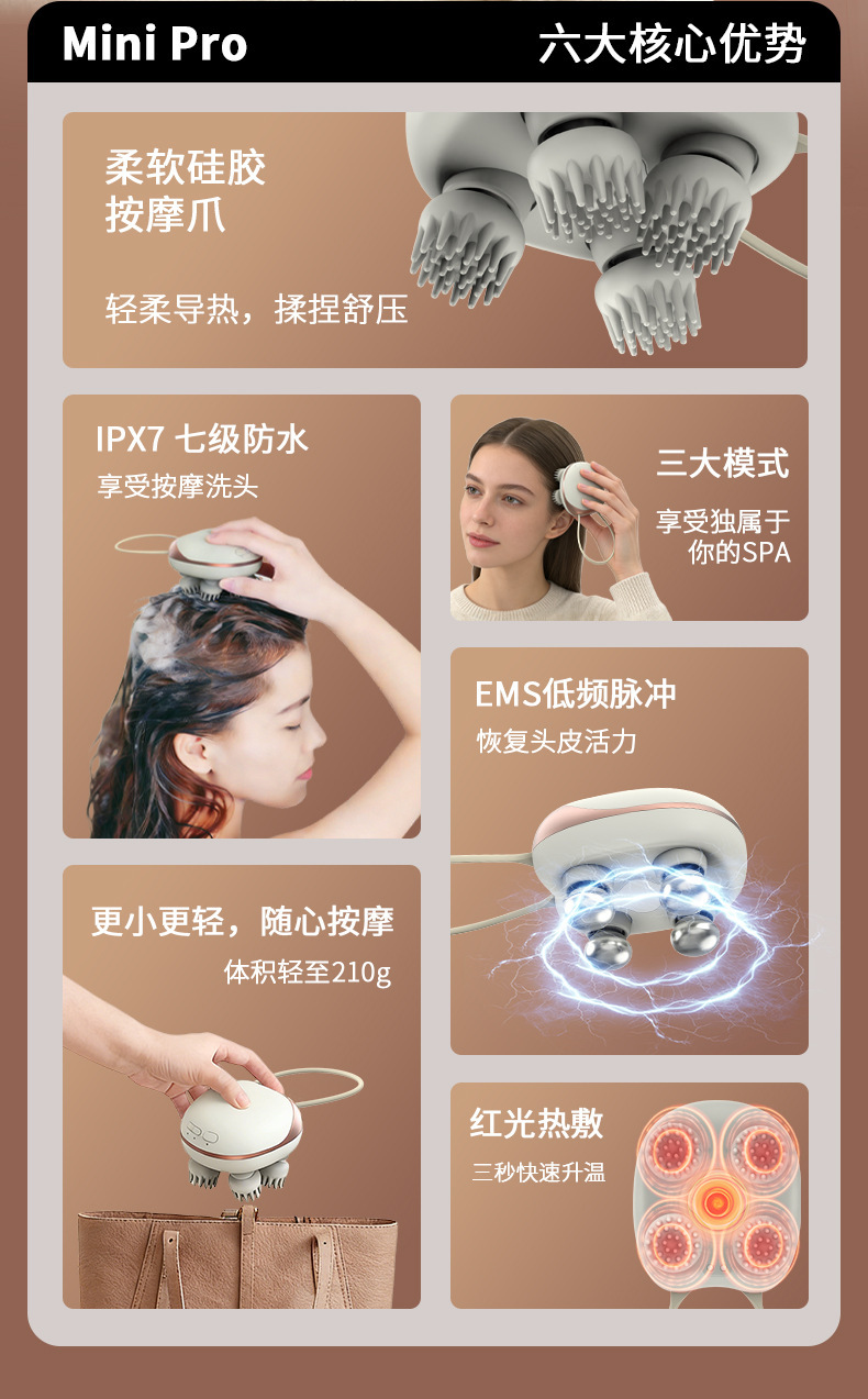 OG-705 头部按摩仪 | 支持私模开发与品牌定制 | EMS 、红光热敷护理，可贴牌代工