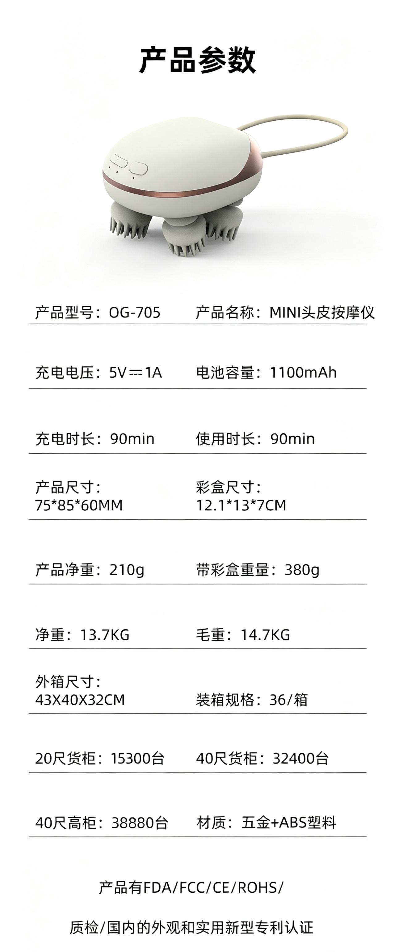 OG-705 头部按摩仪 | 支持私模开发与品牌定制 | EMS 、红光热敷护理，可贴牌代工